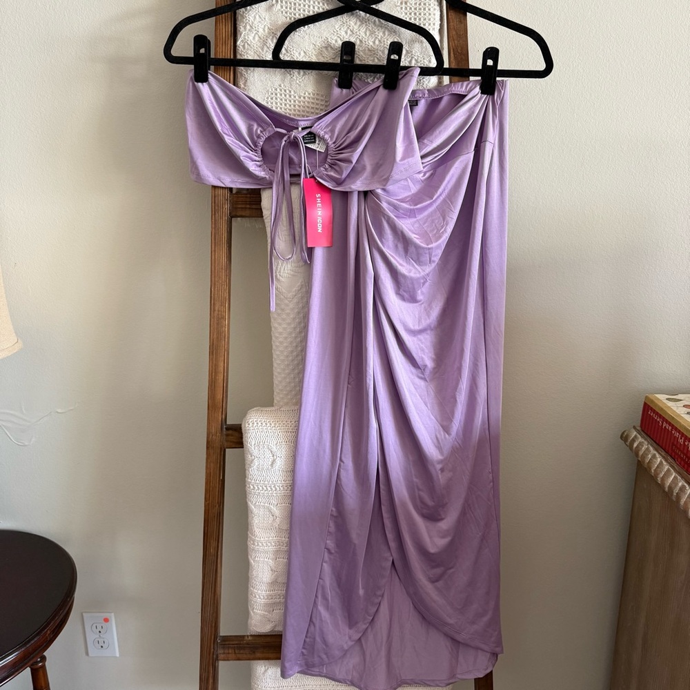 NWT SHEIN Lavender Two-Piece Bandeau Cut out Top & Long Skirt with Slit